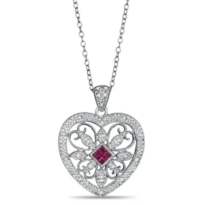 0.22ct Ruby and 0.08ct Diamond Heart Pendant in 925 sterling silver (PB2895ARID)