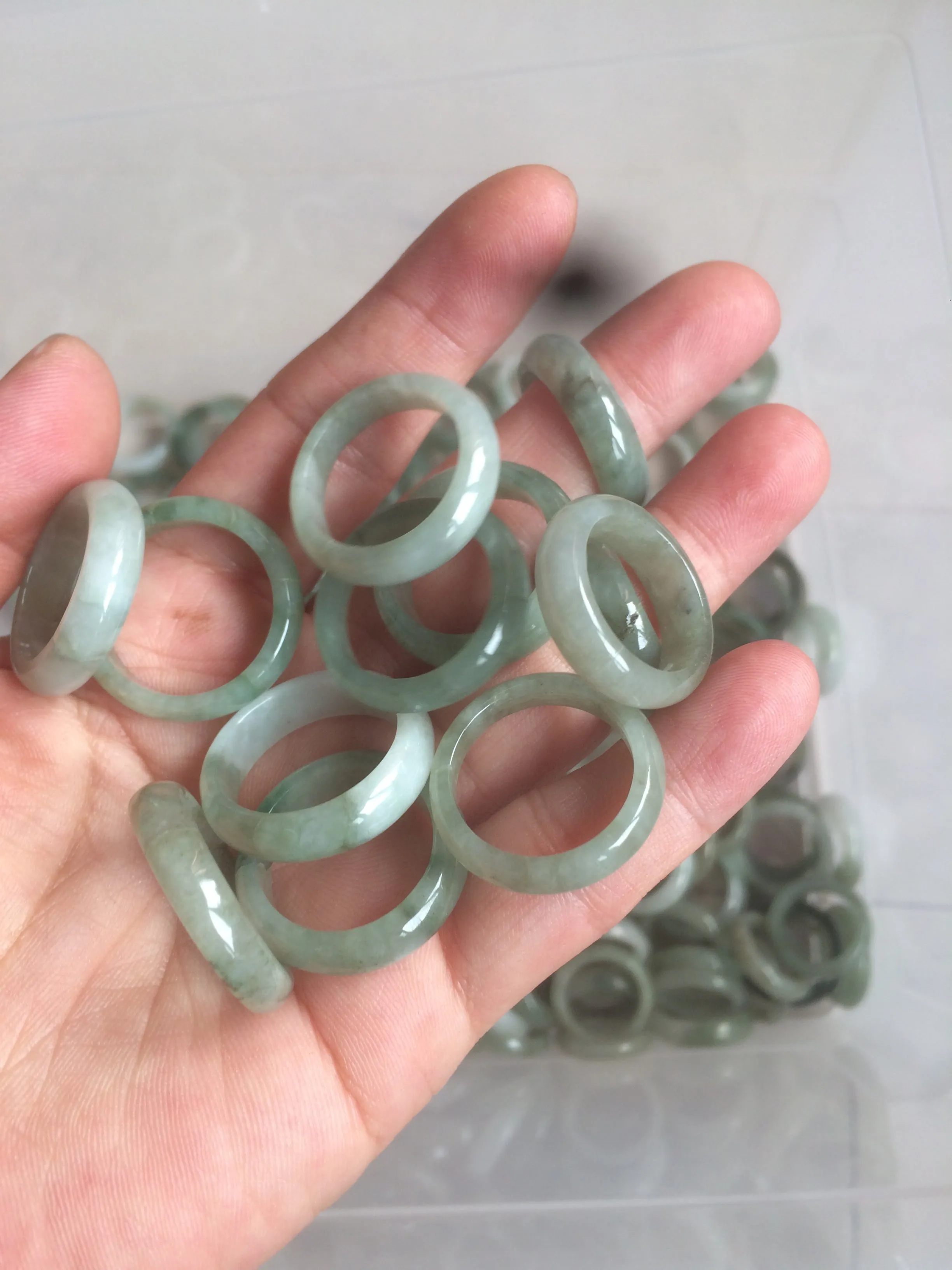 100% natural type A watery green/white/yellow/dark green/gray jadeite jade band ring group AY1 (Add on item, not sale individually.)