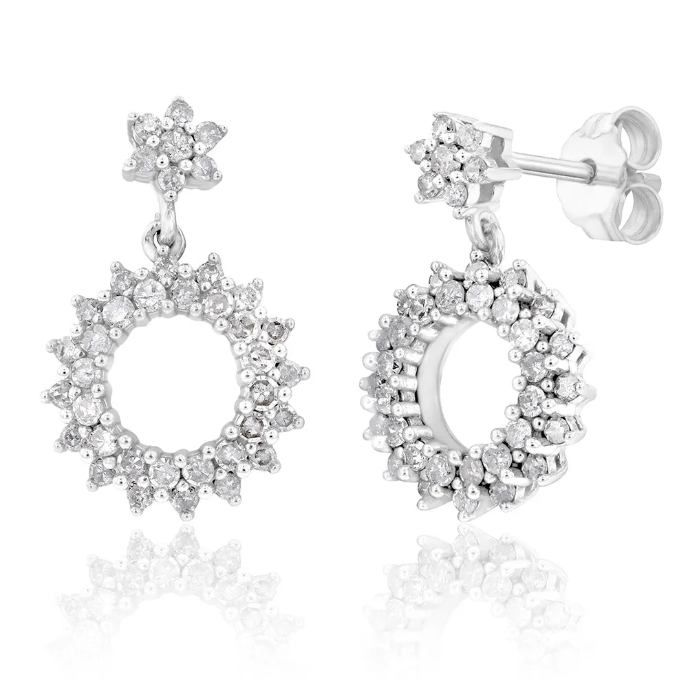 10ct White Gold 1/2 Carat Diamond Drop Earrings