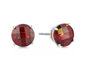 10k White Gold Plated 1 Carat Round Created Garnet Sapphire Stud Earrings