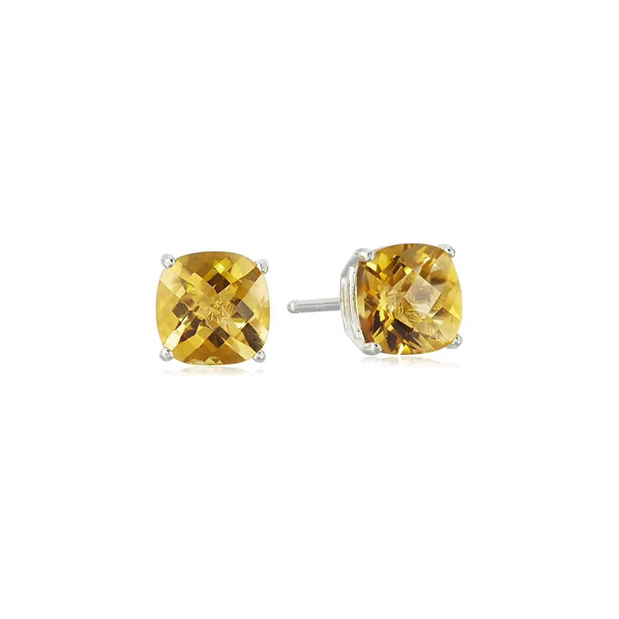 10k White Gold Plated 1/2 Carat Square Created Citrine Sapphire Stud Earrings