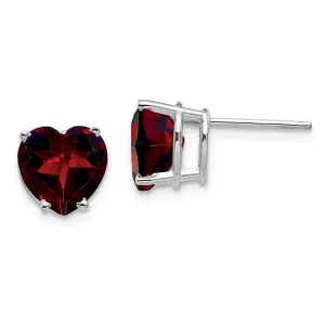 10k White Gold Plated 3 Carat Heart Created Garnet Sapphire Stud Earrings