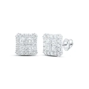 10k White Gold Womens Princess Baguette Diamond Square Stud Earrings 1.33Cttw