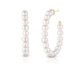 14 Karat Yellow Medium Hoop Pearls Earrings