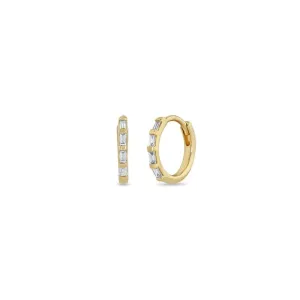 14k Baguette Diamond Hinge Huggie Hoops