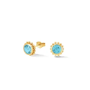 14k Gold Anemone Studs with Blue Topaz