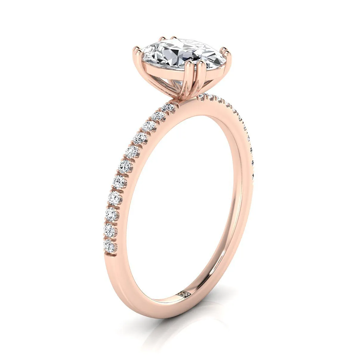 14K Rose Gold Oval Swiss Blue Topaz Simple French Pave Double Claw Prong Diamond Engagement Ring -1/6ctw