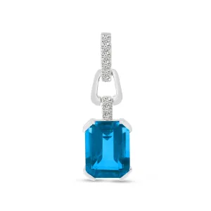 14K White Gold 1.45ct. Octagon Blue Topaz & 0.06ct. Diamond Link Pendant