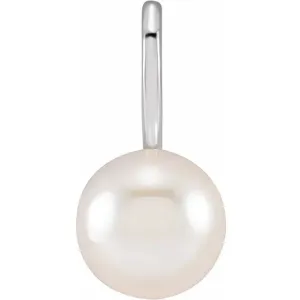 14K White Gold Cultured White Akoya Pearl Charm/Pendant