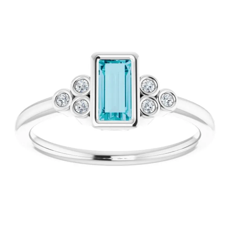 14K White Natural London Blue Topaz & .06 CTW Natural Diamond Ring