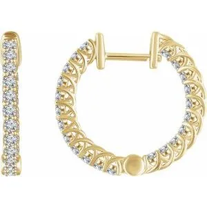 14K Yellow Gold 1 CTW Natural Diamond Inside-Outside Hoop Earrings