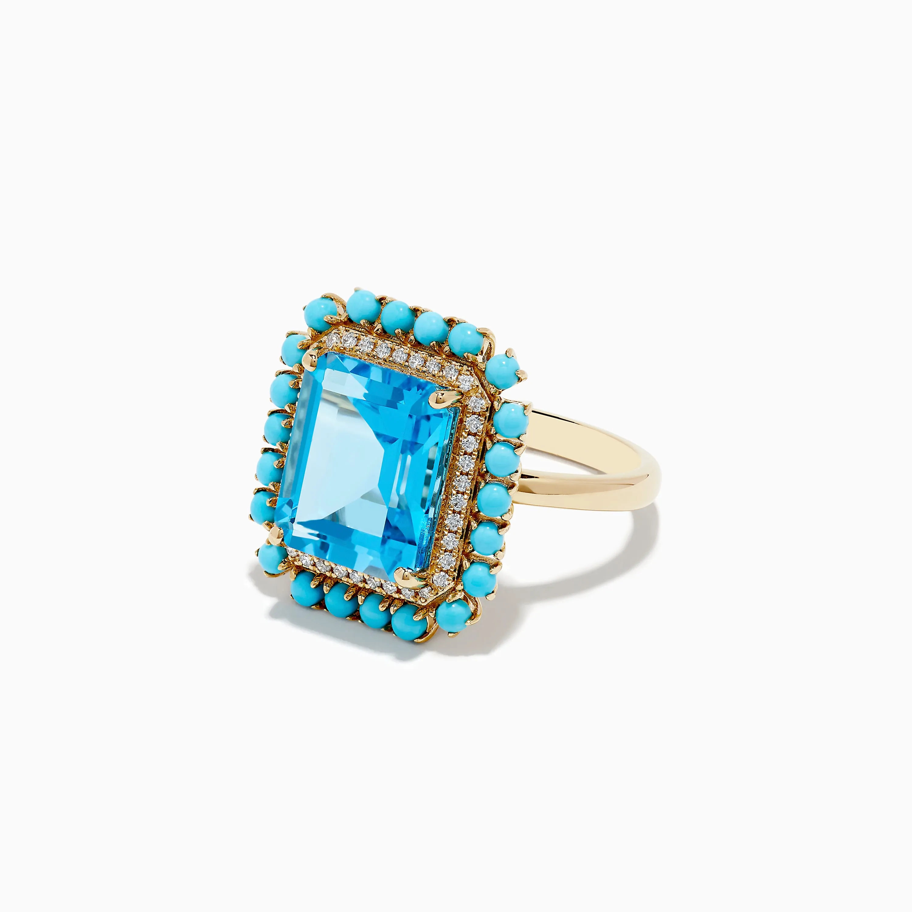 14K Yellow Gold Blue Topaz, Turquoise and Diamond Ring