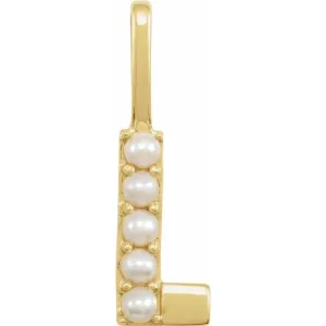 14K Yellow Gold Cultured White Pearl Initial L Charm/Pendant