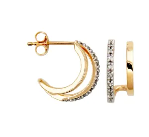 14k Yellow Gold Double Hoop Diamond Earrings (I8351)