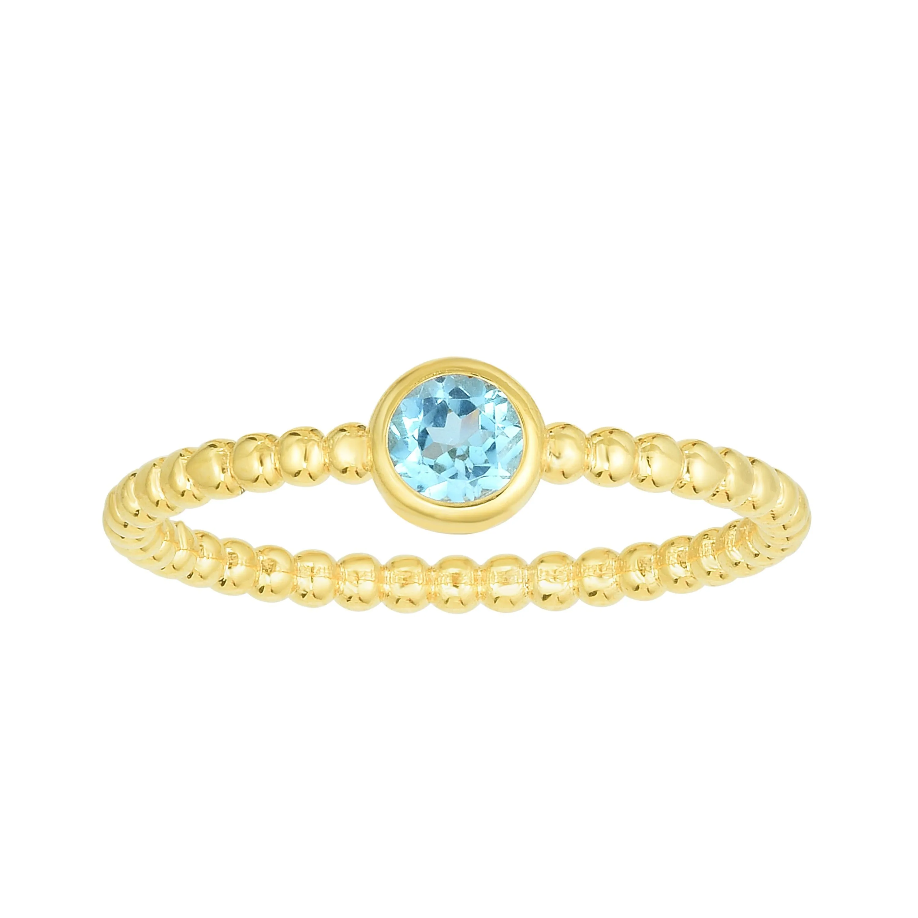 14kt Gold Size-7 Yellow Finish 4.5mm Polished Beaded Ring  with  4mm Round Swiss Blue Topaz