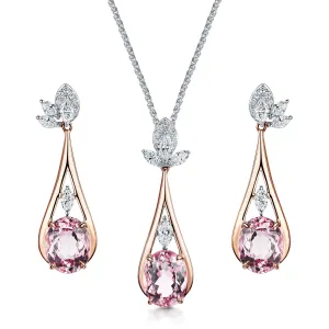 18ct Rose & White Gold Pink Tourmaline Jewellery Set