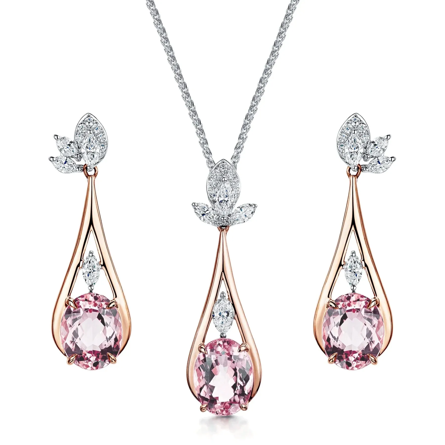 18ct Rose & White Gold Pink Tourmaline Jewellery Set