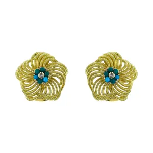 18K Yellow Gold Diamond and Turquoise Knot Earrings