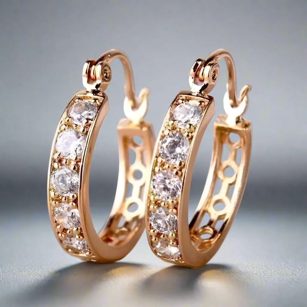 18K Yellow Gold Overlay Channel Set Cubic Zirconia Filigree Hoop Earrings for Women