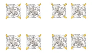 18k Yellow Gold Plated 1/2Ct Square Cut White Sapphire Set Of Four Stud Earrings