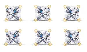 18k Yellow Gold Plated 1Ct Princess Cut White Sapphire Set Of Three Stud Earrings