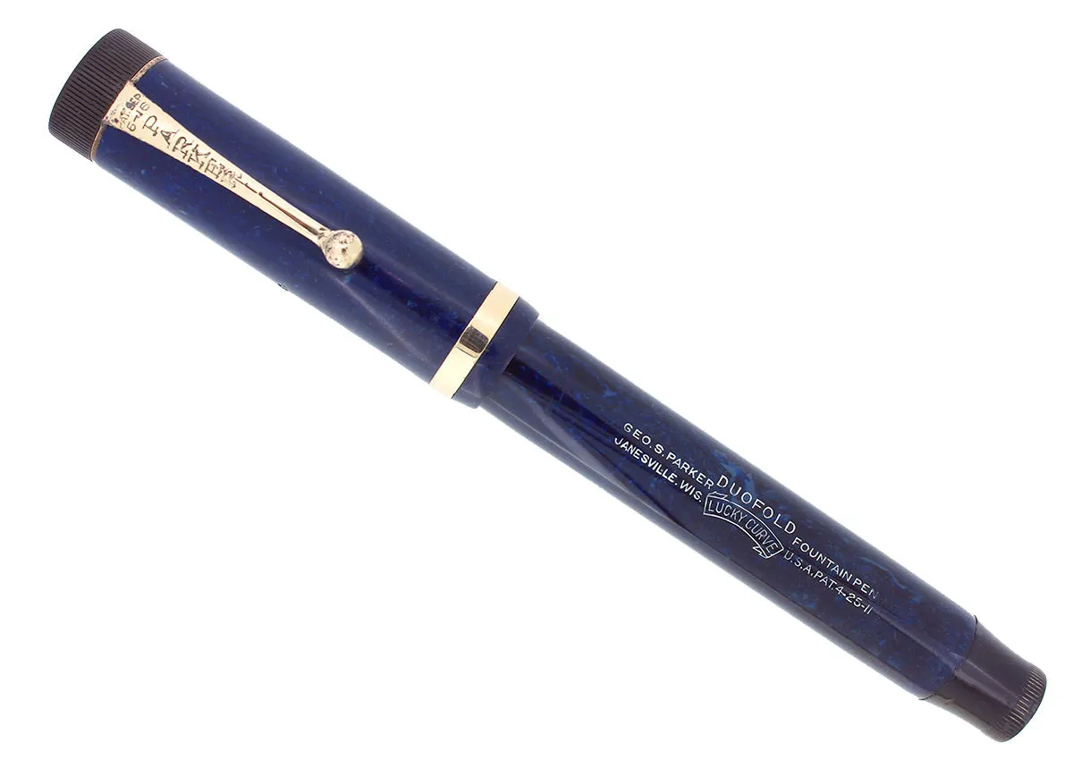 1927 PARKER SENIOR DUOFOLD BLUE ON BLUE LAPIS FOUNTAIN PEN XF-BB NIB RESTORED