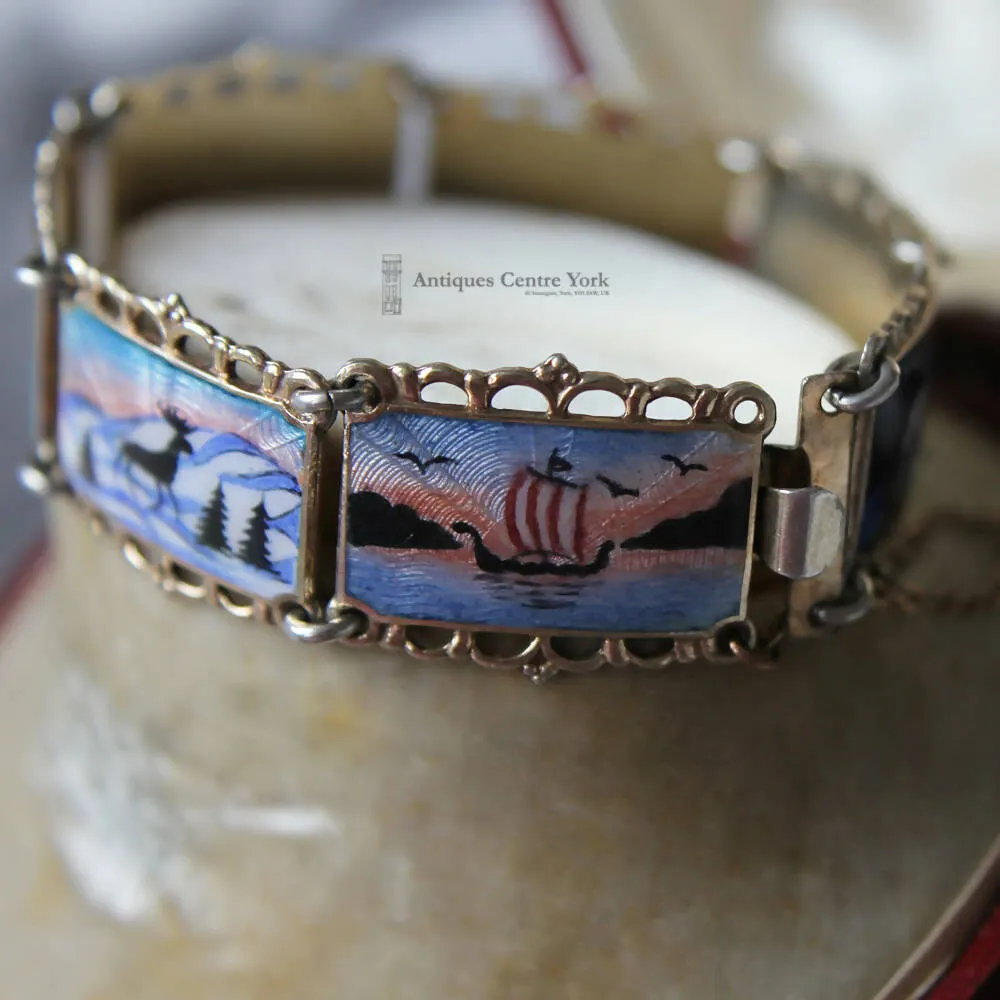 1950's Silver & Enamel Norwegian Arctic Scene Bracelet by Kristian Hestenes