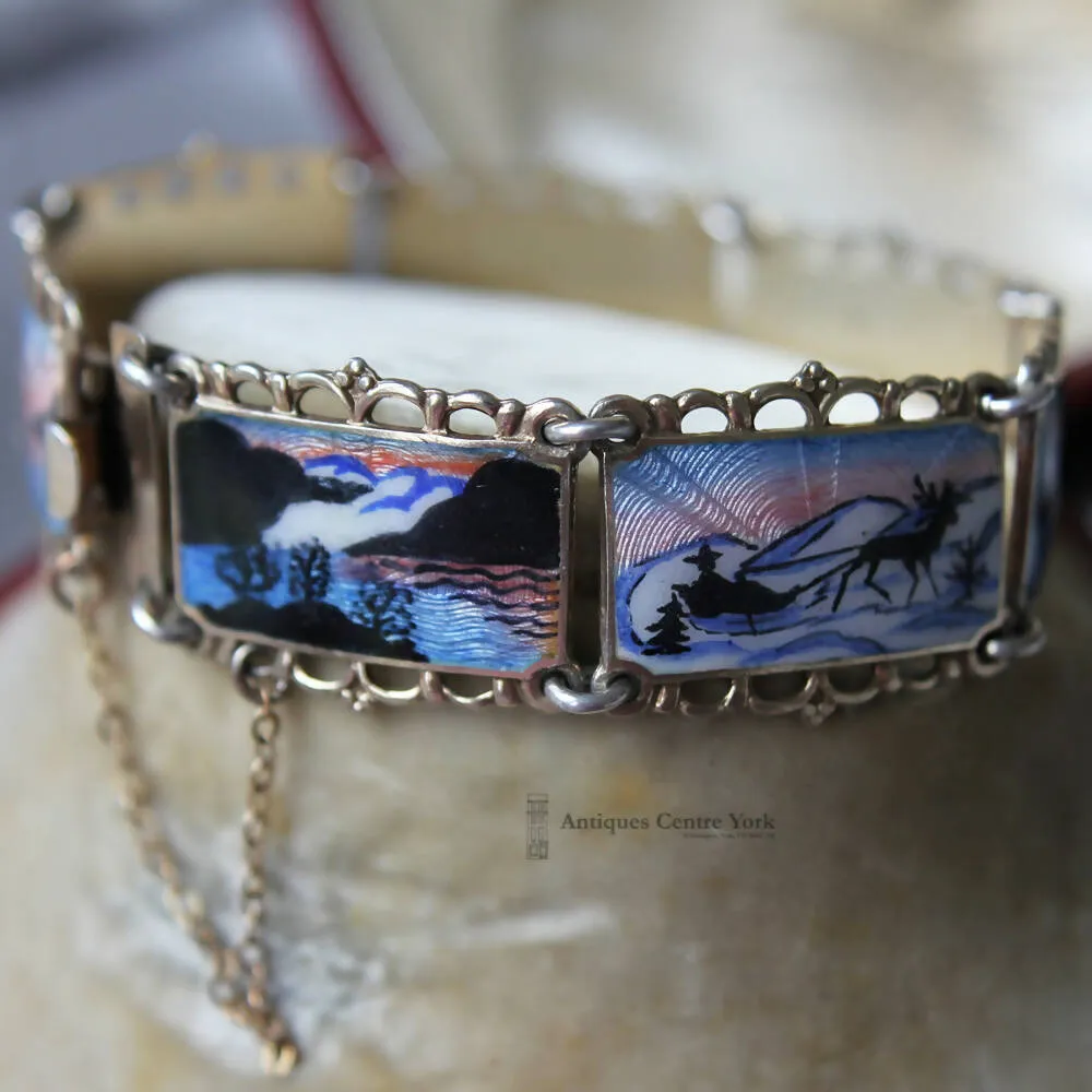 1950's Silver & Enamel Norwegian Arctic Scene Bracelet by Kristian Hestenes