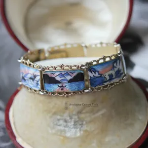 1950's Silver & Enamel Norwegian Arctic Scene Bracelet by Kristian Hestenes