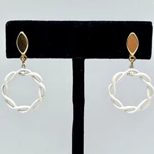 1960s Trifari Crown Dangling Hoop Earrings