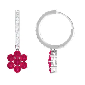 2.25 CT Ruby and Moissanite Flower Drop Dangle Earrings