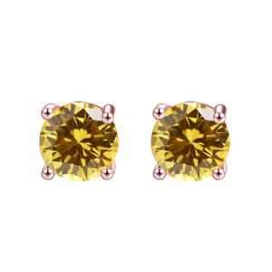 24k Rose Gold Plated 2 Cttw Citrine Round Stud Earrings