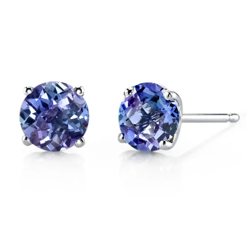 24k White Gold Plated 2 Cttw Alexandrite Round Stud Earrings