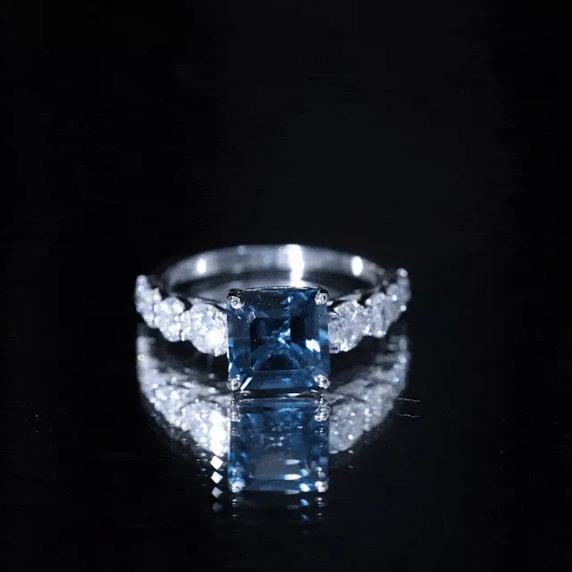 4.75 CT London Blue Topaz Engagement Ring with Moissanite Accent