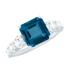 4.75 CT London Blue Topaz Engagement Ring with Moissanite Accent