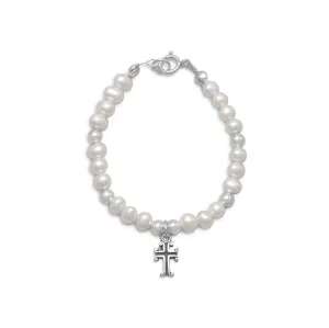 5" Cultured Freshwater Pearl and Oxidized Cross Bracelet