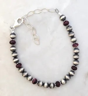 6mm Navajo Pearls & Purple Spiny Oyster Bracelet Sterling Silver