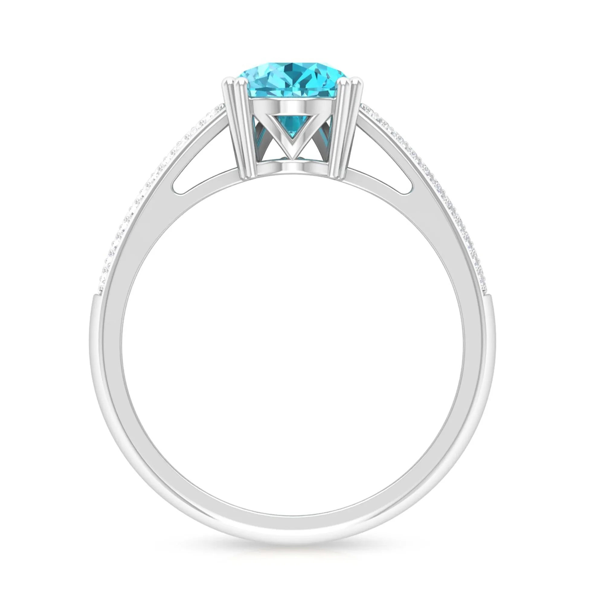 7X10 MM Pear Shape Swiss Blue Topaz Ring with Diamond