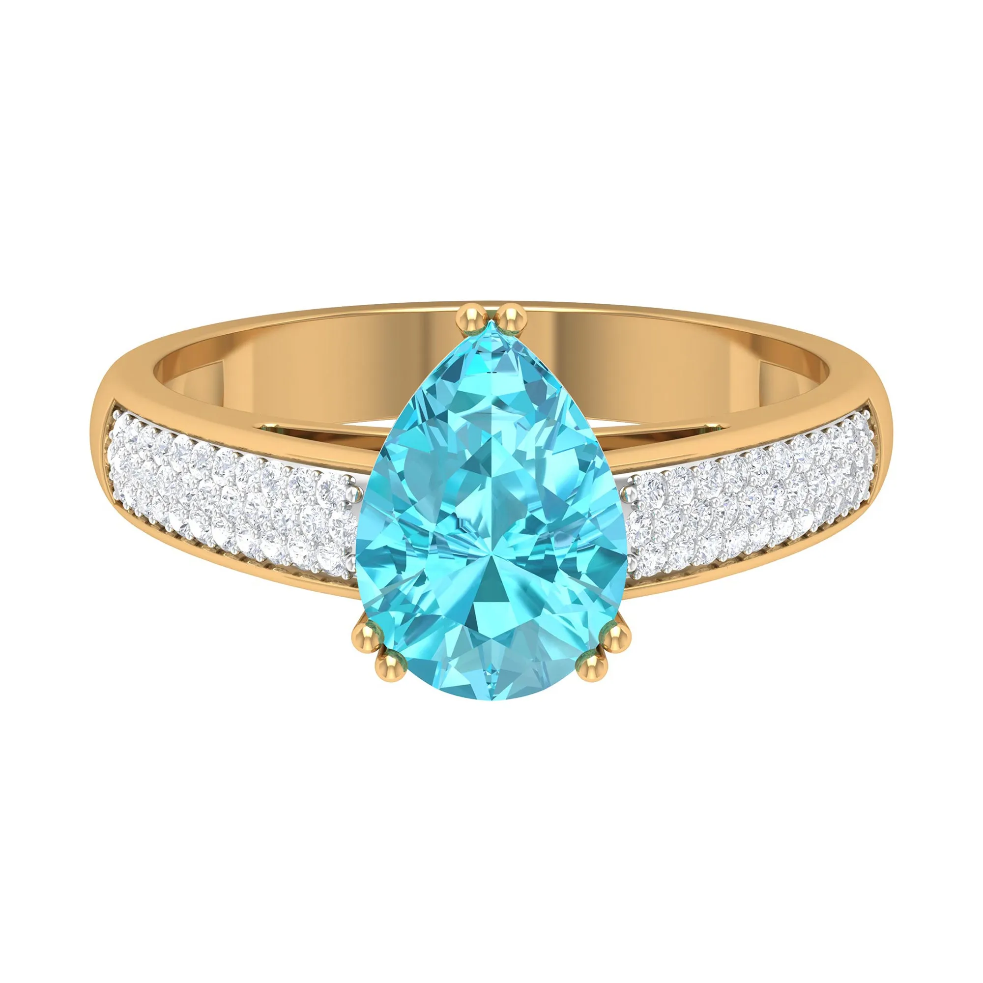 7X10 MM Pear Shape Swiss Blue Topaz Ring with Diamond