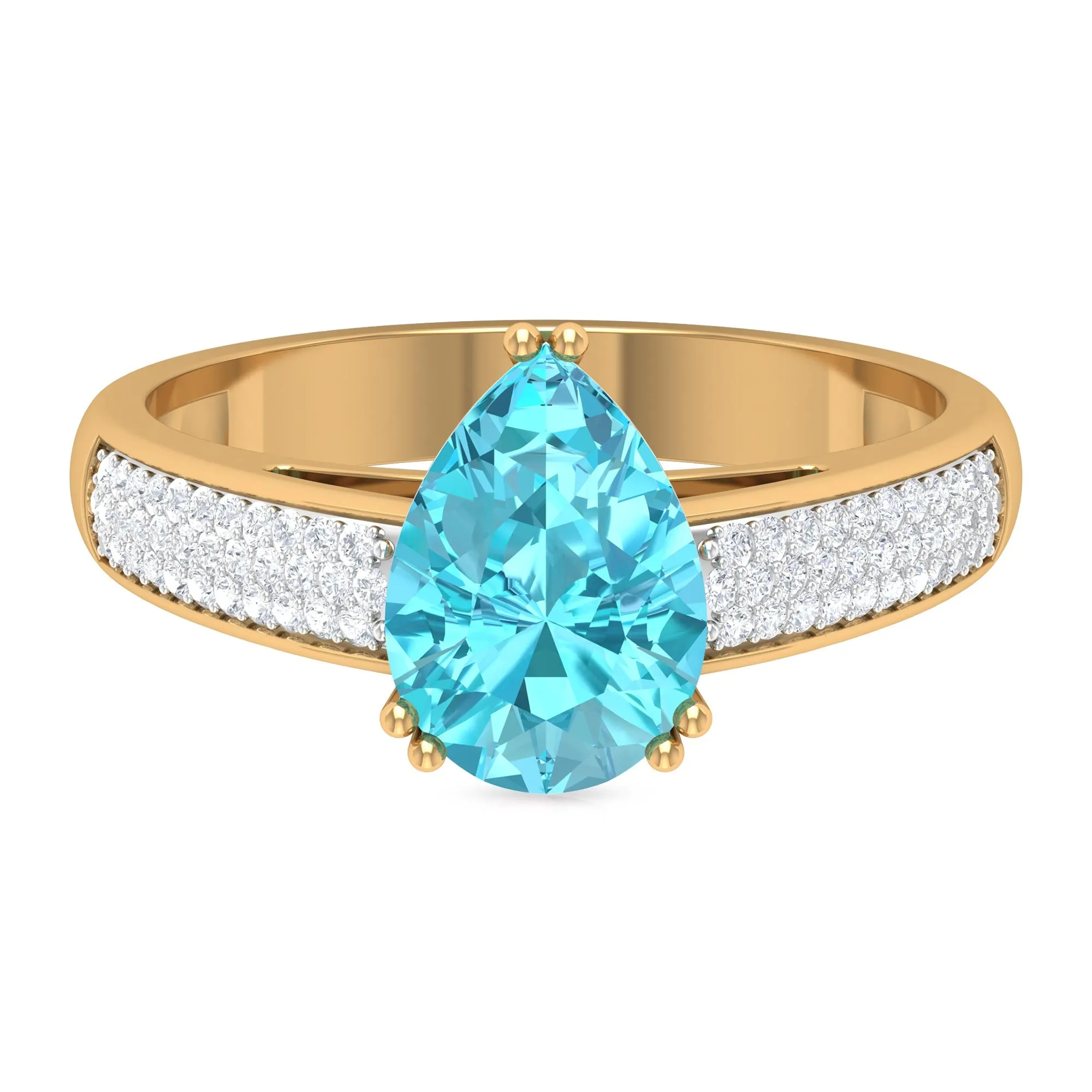 7X10 MM Pear Shape Swiss Blue Topaz Ring with Diamond