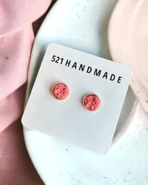 8mm Coral Druzy Stud