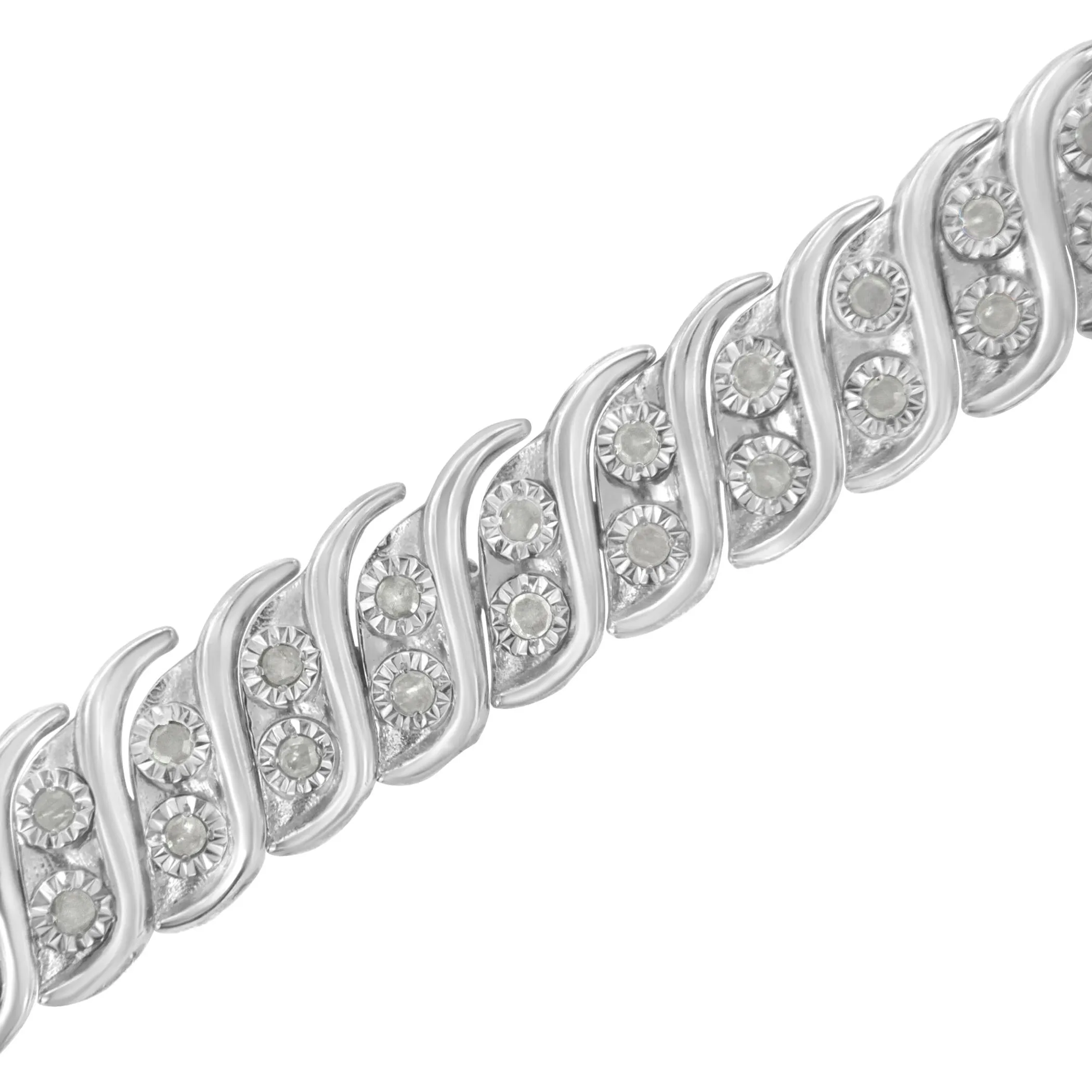 .925 Sterling Silver 1.0 cttw Miracle Set Diamond Two Row S Link Bracelet(I-J Color, I3 Clarity) -7.75"