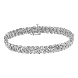 .925 Sterling Silver 1.0 cttw Miracle Set Diamond Two Row S Link Bracelet(I-J Color, I3 Clarity) -7.75"