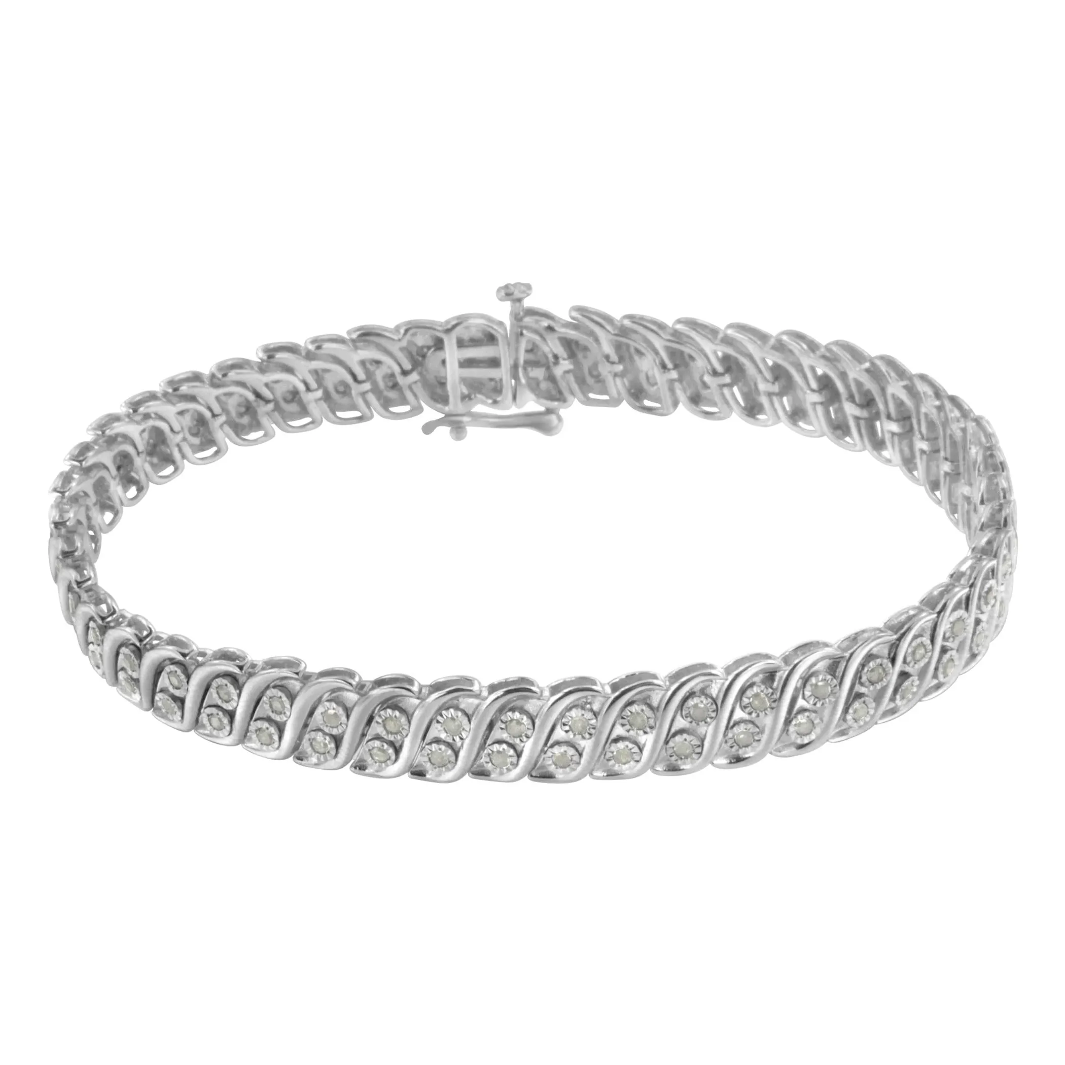 .925 Sterling Silver 1.0 cttw Miracle Set Diamond Two Row S Link Bracelet(I-J Color, I3 Clarity) -7.75"