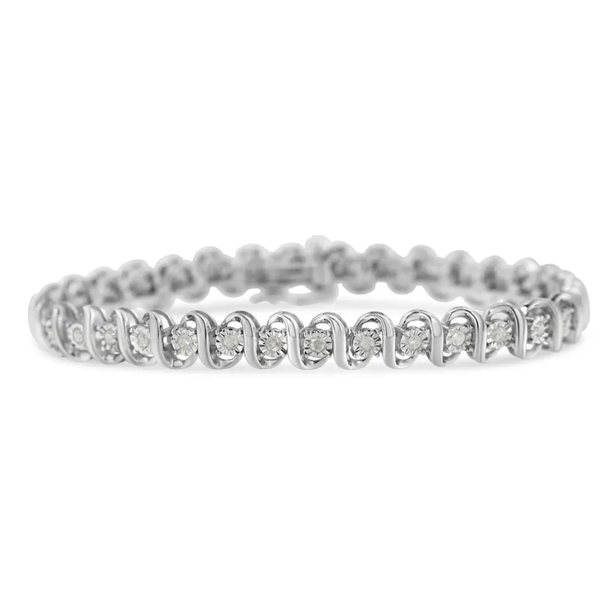 .925 Sterling Silver 1.0 cttw Miracle-Set Round Diamond S-Link Tennis Bracelet (I-J Color, I3 Clarity) -7"