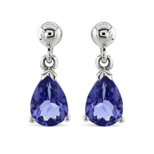 9ct White Gold Pear Cut Tanzanite Drop Earrings