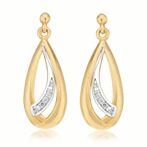 9ct Yellow Gold Round Brilliant Cut Diamond Set  Drop Earrings