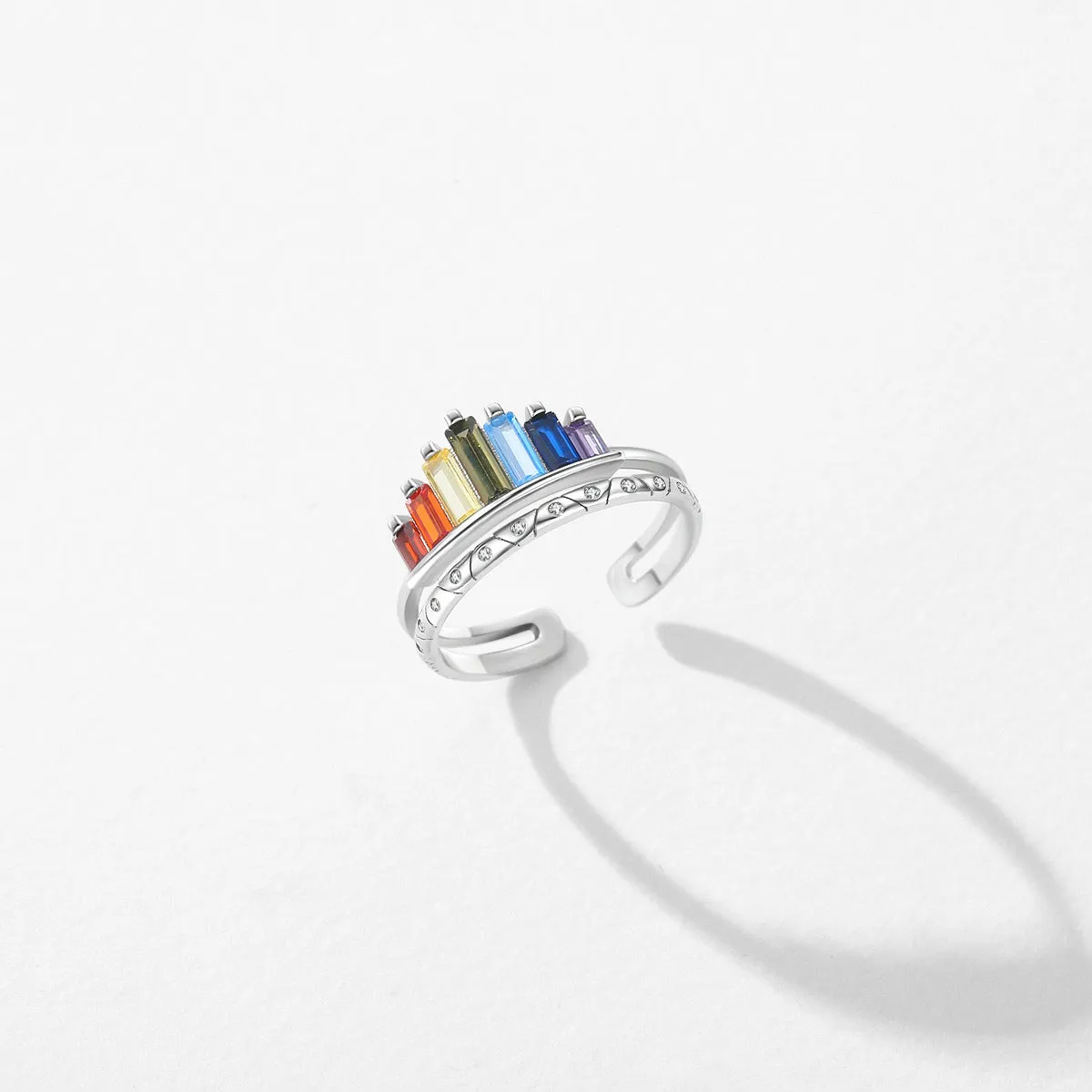 Adjustable Sterling Silver Rainbow Crown Ring for Women with Zircon Gemstone