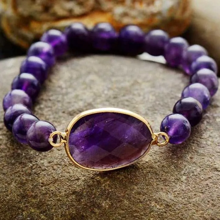 Amethyst Charm & Beads Stretchy Bracelet