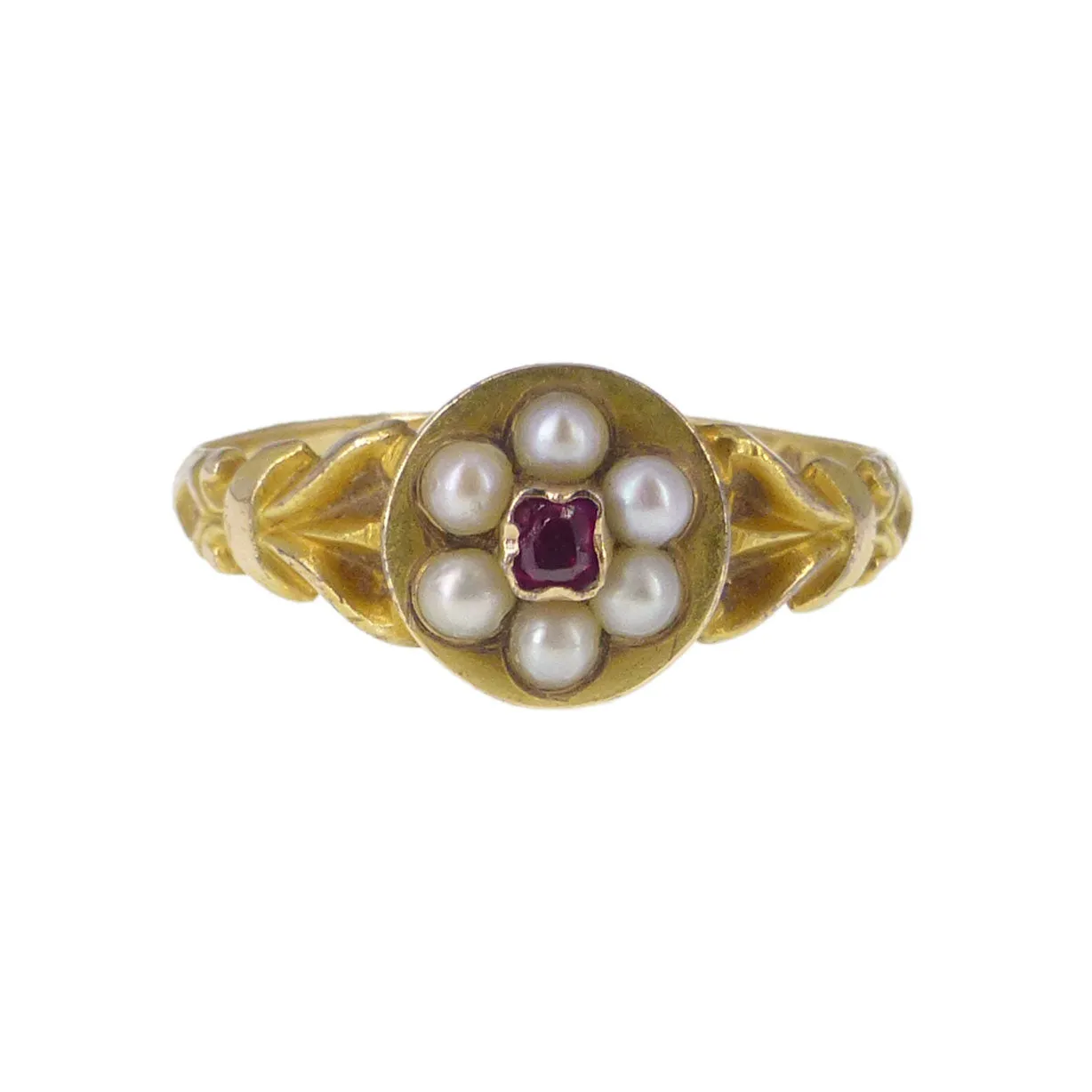 Antique Georgian 15ct Gold Ruby & Pearl Ring